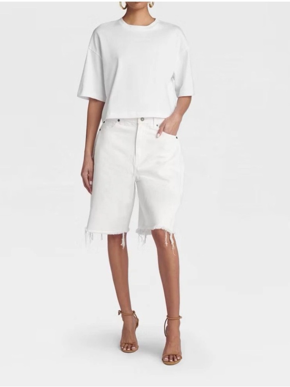 NWT White Denim Jean Shorts with Frayed Hem - Women